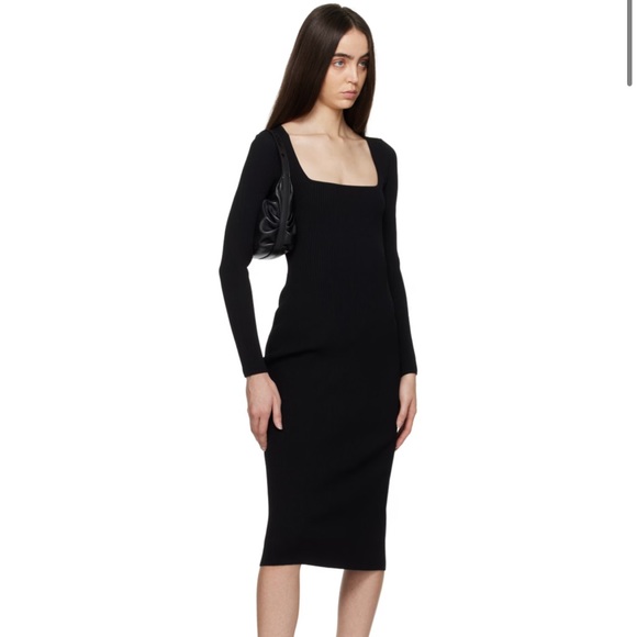 Rag and Bone Asher black ribbed midi bodycon dress long sleeves - Picture 2 of 3